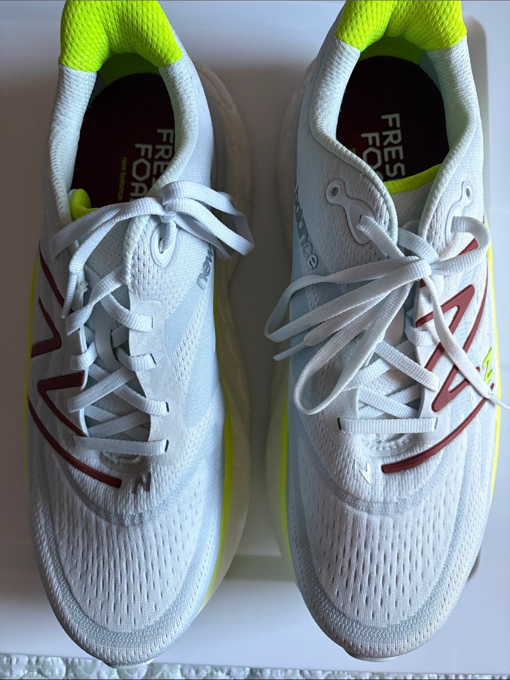 New Balance Gray with Neon Yellow Running Sneakers with Red Accents